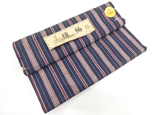 JAPANESE KIMONO / ANTIQUE BOLT FOR KIMONO / COTTON / TSUMUGI / WOVEN STRIPE